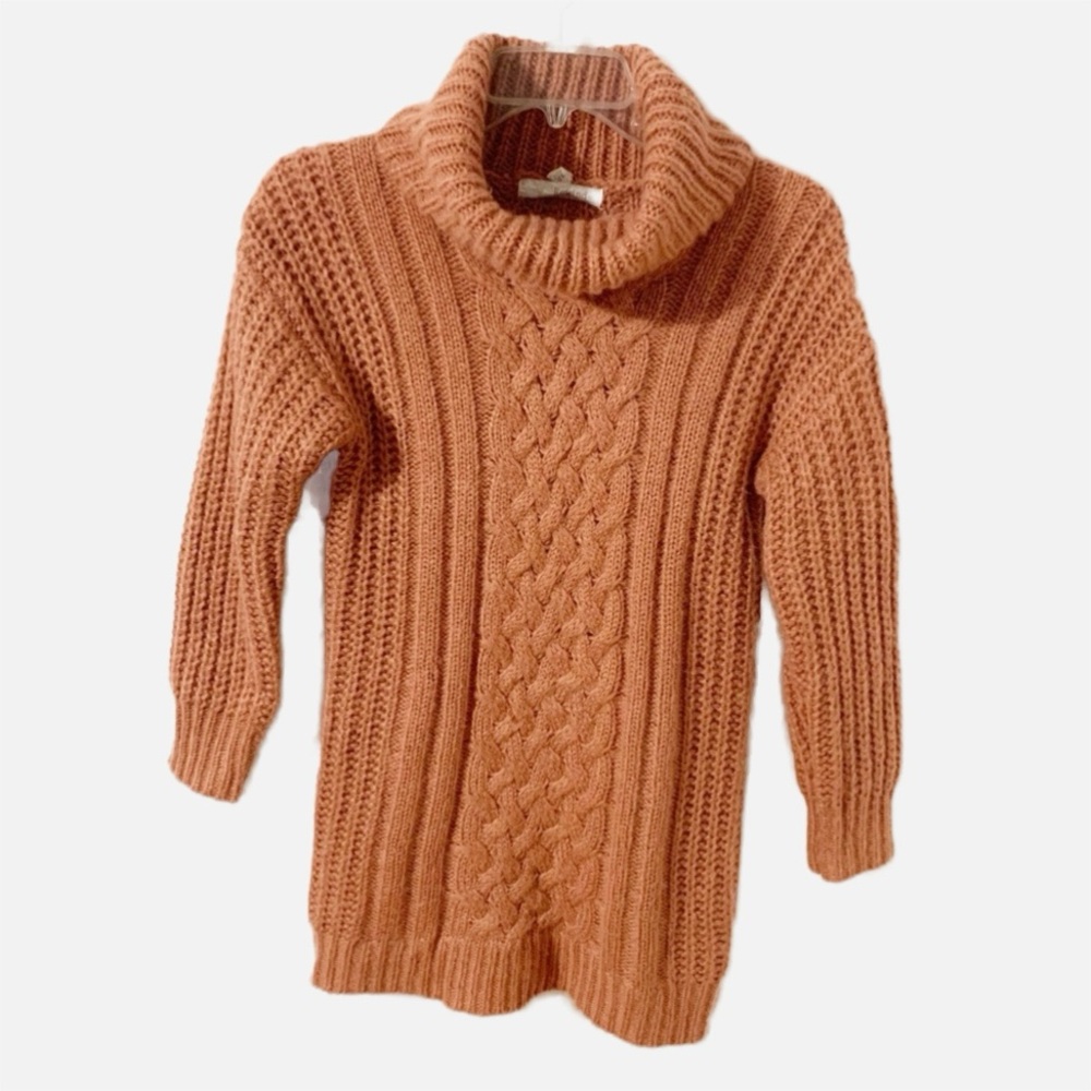 Rewind Chunky Turtleneck Cable and Ribbed Knit Sweater Three Quarter Sleeves